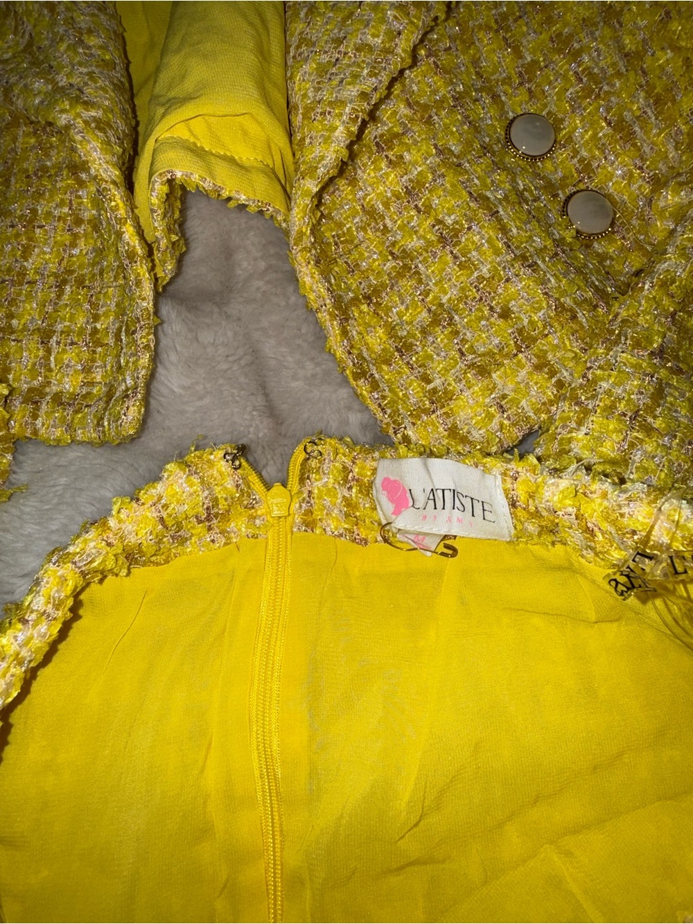 L'ATISTE Yellow Tweed Two-Piece Skirt Set - Picture 6 of 12